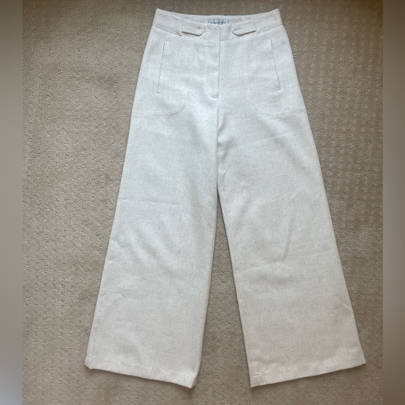 Torn by Ronny Kobo Women's Bernard Wide Leg High Waist Pant Ivory/Brown Small - Picture 5 of 16